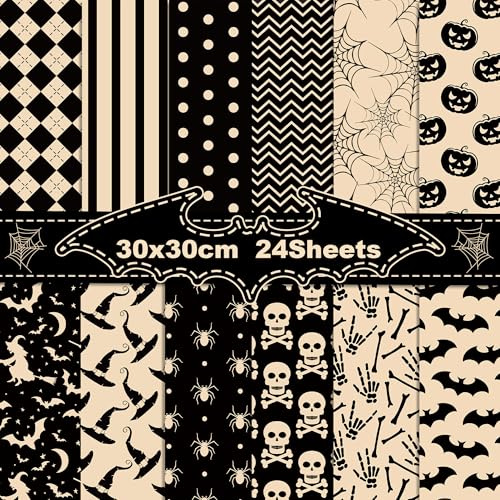 24 Blatt Scrapbook Papier Halloween, 12-Typen Doppelseitige Dekorpapier für Journal, Craft Papier DIY Fotoalbum Motivpapier 30x30cm