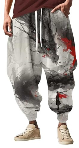 Pantalon baggy imprimé hippie pour homme, motif dragon ethnique, anime 3D, pantalon d'entraînement baggy avec taille élastique, pantalon de jogging léger et respirant