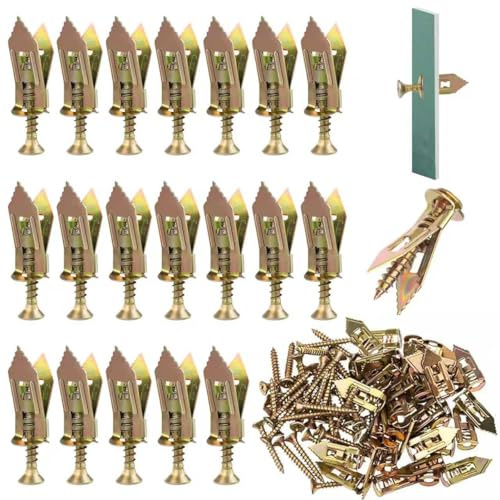 Mostantu 200Pcs Self Drilling Drywall Anchors with M4x35 Screws Kit, 100Pcs Zinc Plated Sheetrock Anchors and 100Pcs Expansion Screws, No Drill Needed, Hold 66LB for Wall Hanging