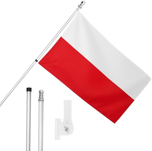 I LOVE FANCY DRESS Polen-Flagge, Fahnenmast und Wandhalterung, 1,5 x 0,9 m, polnische Flagge mit Ösen, ausziehbarer Stange und Halterung, Sportfans, Nationalstolz, Innen- und Außendekoration