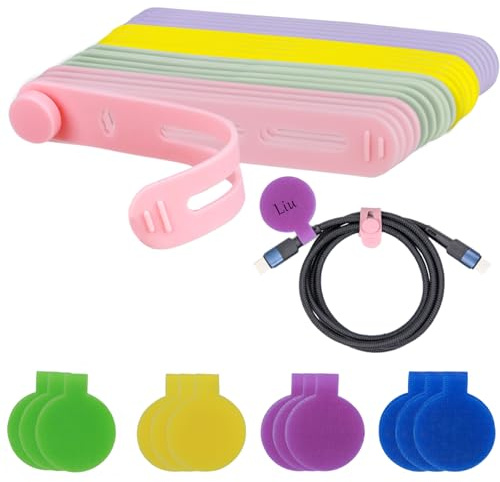 32 Stück Silikon Kabelbinder Wiederverschließbar und Nylon Kabeletiketten, Kabelorganizer mit Beschriftungsfeld Wiederverwendbar für Ladekabel, Büro, Schreibtisch