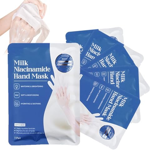 Milk Niacinamid Moisturizing Hand Mask, 6 stycken handmasker med mjölk & niacinamid, intensivt närande handvård mask mot torra händer, för känslig och strålande hud