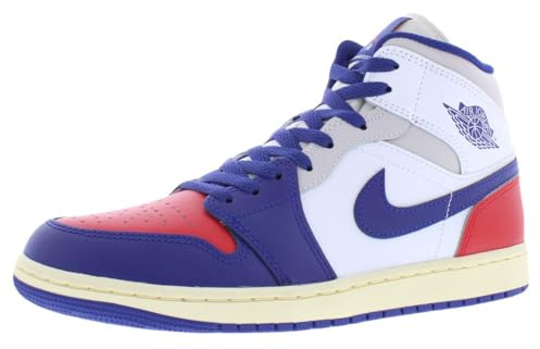 Air Jordan 1 Mid Men's Shoes (White/University Red/Neutral Grey/Deep Royal Blue) Size 10.5