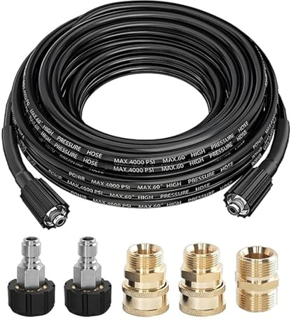 Pressure Washer Car Wash Water Cleaning Hose Pipe Cord Kink Resistant Power Washer Extension Hose M22 3/8 Quick Connect Adapter(Others_30M)