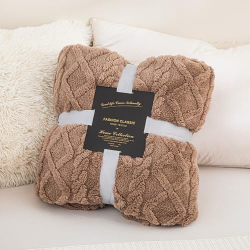 ENEN Flanella Coperta Plaid Pile Morbida Calda di Microfibra Letto Jacquard Copertina Invernale Singolo Matrimoniale per Divano Coperta Morbida Leggera (Marrone,180x200)