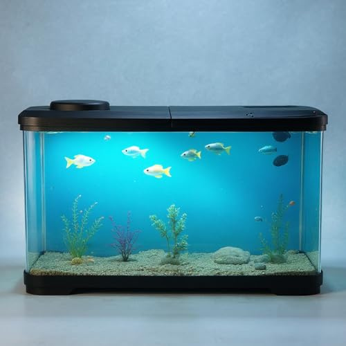 PortoAlegre Set completo per acquario, rettangolare, per acquario, con copertura LED, decorazione in acrilico, per pesci e piante acquatiche