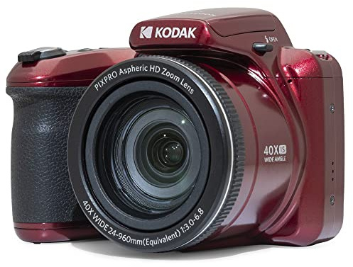 KODAK Pixpro Astro Zoom AZ405 - Digital Bridge Camera, 40x Zoom, 24mm Wide-Angle Lens, 20 Megapixels, 3-inch LCD, Full HD 1080p Video, Optical Image Stabilization (OIS), AA Battery - Red (Renewed)