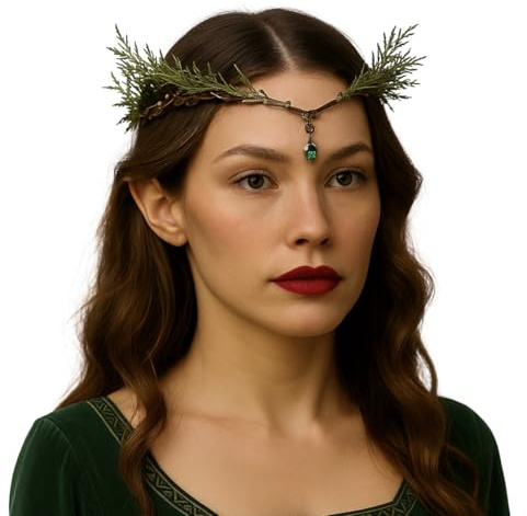 MIMIKRY Elfen Kopfschmuck Waldfee Krone Fantasy Stirnband Kostüm-Zubehör Nymphe Elfenkrone Waldelfe, Variante:Stein Tropfenform