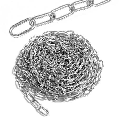 10 Meter 3mm Stahlkette aus Kohlenstoffstahl, Gliederkette Meterware aus Kohlenstoffstahl für Hängezäune, Schaukelketten, Wäschetrockenketten, Kette Hängesessel, Lampenkette