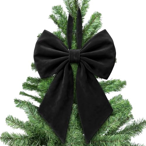 Large Christmas Bow Tree Topper Retro Velvet Bow Christmas Tree Top Decoration Hanging Ribbon Bowknot for Birthday Party & Wedding Party Backdrop Decor (Black, 55cm*30cm)
