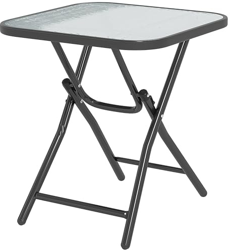 Mesa plegable para jardín Outsunny, mesa plegable cuadrada con tablero de cristal y hebilla de seguridad para patio, jardín, exterior, interior, color negro.