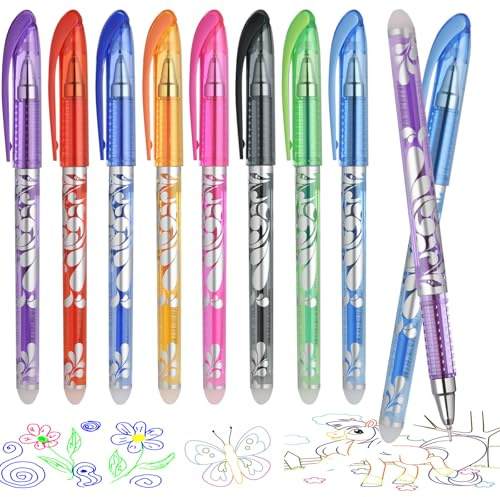 Ainiv 8 raderbara pennor, värme med värmekänsligt bläck, påfyllningsbar rollerball med integrerat suddgummi, för skrivning, kontorsmaterial, kontor och skola, 8 färger, 0,5 mm linjebredd
