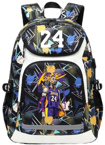 FIASHCN Basketball Star Kobes Sac à dos Mode Sac d’école pour garçons Dames Jeunesse Enfants Sac à dos de voyage L (#4)