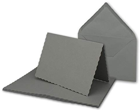 25x Faltkarten-Set DIN A6 mit DIN C6 Brief-Umschlägen - wellig gestanzter Rand - Graphit-Grau-Dunkelgrau - 10,5 x 14,8 cm - Wellenschnitt Karten-Sets - FarbenFroh by GUSTAV NEUSER