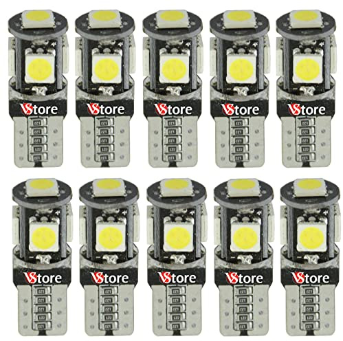 10 Lampade LED T10 5 SMD BIANCO Per Auto Targa Posizione Luci Interni Esterno Moto Barca