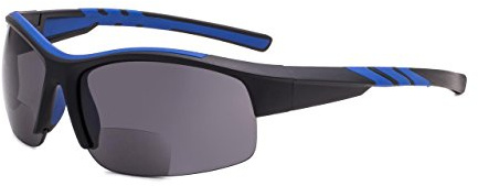 Eyekepper TR90 Unzerbrechlich Sport Bifokal Halbrand Sonnenbrille Baseball Laufen Angeln Fahren Golf Weicher Ball Wandern Schwarz-Blau Rahmen +2.5