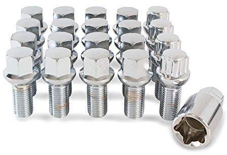 16 x Chrome Wheel Bolts Set with 4 x Locking Nuts for VW Volkswagen EOS with Genuine Alloy Wheels Part No.16BM14R+B14R150