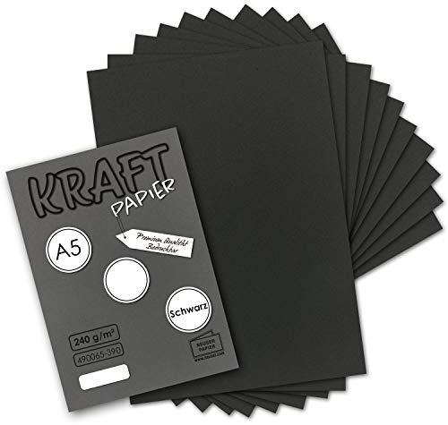 100x Vintage Kraftpapier in Schwarz - DIN A5-21 x 14,8 cm - nachhaltiges schwarzes Recycling-Papier, ökologisch Bastel-Karton Einzel-Karte - NEUSER PAPIER
