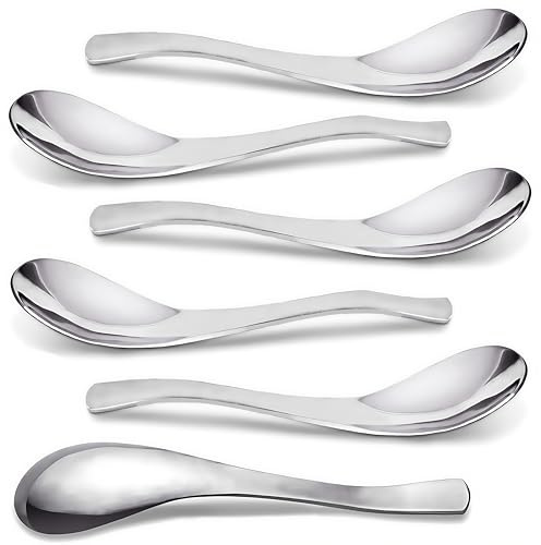 AOOSY Soup Spoons,Stainless Steel Korean Spoons Asian Soup Spoon, 6.3 Inches Heavy Duty Thick Short Handle Stainless Steel Ramen Spoon for Soup Cereals, Set of 6