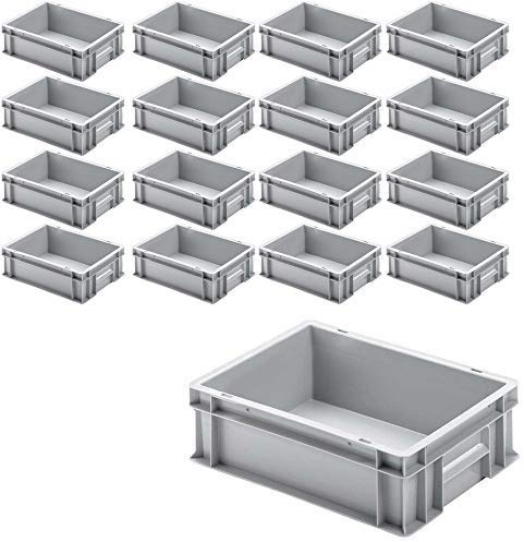 BRB 16x Euro-Stapelbehälter mit 2 Griffleisten, LxBxH 400x300x120 mm, 11 Liter, grau