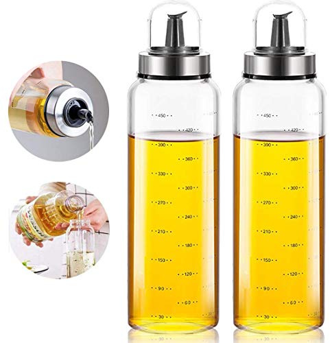 FARI Essig & Ölflasche, 2x500ml Ölspender und Glas Olivenöl Flasche Behälter für Küche, Kochen, Grillen, Pasta, Auslaufsicher und Spülmaschinenfest (2, 500ml)