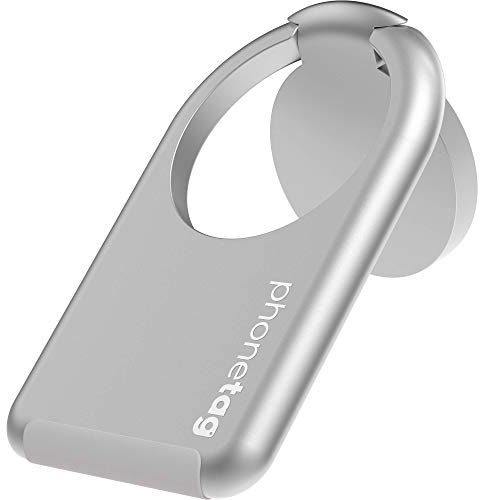 phonetag - mobile cell phone kickstand (adjustable angle, portrait and landscape), finger ring grip holder, for magnetic car mounts, compatible with most smartphones inc. iPhone, Samsung (Silver)