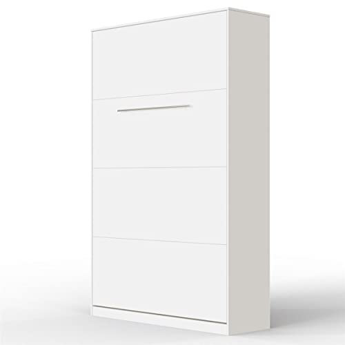 SMARTBett Standard 90x200 120x200 140x200 160x200 | Schrankbett, Wandbett, Wandklappbett fürs Gästezimmer, Büro, Wohnzimmer, Schlafzimmer Weiss 120 Vertikal
