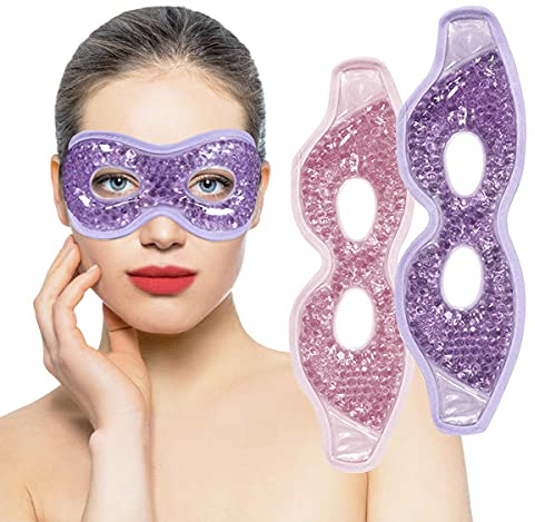 Ruzzut Cooling Gel Eye Mask with Eye Holes, 2 PCS Cold Eye Packs for Puffiness & Swelling, Reusable Hot Cold Compress Heat Ice Gel Pack, Purple and Pink