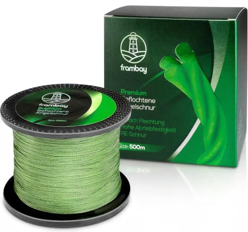 Frambay Geflochtene Angelschnur mit starker 4-Fach Flechtung I Angelschnur geflochten und flexibel I Fishing Line, Angelsehne, Angel Schnur - 500m & 150m