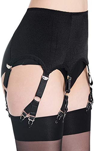 Aurueda Oberschenkel Strumpfgürtel mit 12 Strapsen Dehnbar Strapsgürtel für Dessous Oberschenkel Strümpfe Schwarz Größe S