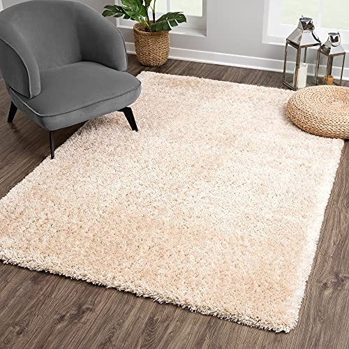 SANAT Porto Shaggy Wohnzimmer Teppich - Hochflor Zottel-Teppiche für Wohnzimmer, Schlafzimmer, Küche, Flure, Kinderzimmer - Leicht Zu Reinigen, Superweich, Modern Teppich Beige 120 x 170 cm