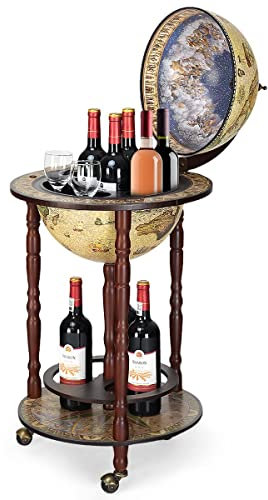 CHEFJOY Globus-Bar, Holzkugel-Weinbarständer, italienisches Regal aus dem 16. Jahrhundert, Likör-Flaschenregal, Nachbildung, Globus-Bar, Likörschrank mit Rädern, Globus-Barwagen für Wein, Spirituosen,