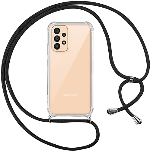Pnakqil Custodia Cordino Cover per Samsung Galaxy A33 5G 6.4 Girocollo Collana Cordoncino Collo Cordini Cordino Tracolla Catena Silicone Protettiva Trasparente Custodia per Samsung A33 5G Cover, Nero