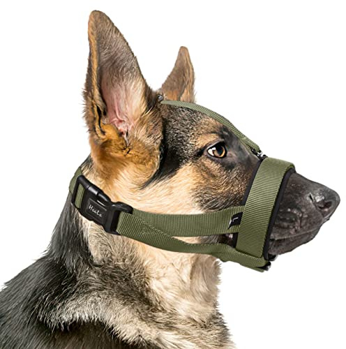 HEELE Maulkorb für Hund mit Kopfband HundeMaulkorb Weiche Gepolstert Kein Reiben mehr HundeMaulkörb Verstellbare Schlaufe Hundemaulkorb Maulkörb Gegen Beißen Kauen Maulkorb für Große Hunde, Grün, XL | HundeMaulkorb Verhindert das Beißen Kauen und Bellen, Kein Reiben, Verstellbare Schlaufe, Maulkorb für Große Mittlere Hunde