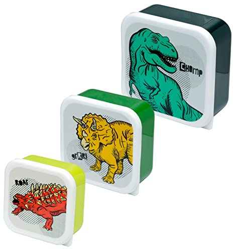PUCKATOR LBOX77 - Juego de 3 loncheras para aperitivos M/L/XL - Dinosauria
