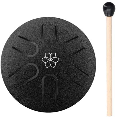 SOUND ENERGY Mini Zungentrommel mit 6 Tönen 3 Zoll | Stahlzungentrommel Handtrommel Schlagzeug Instrument - Percussion Instrument mit Drum Schlägel für Yoga Meditation und Sound Healing