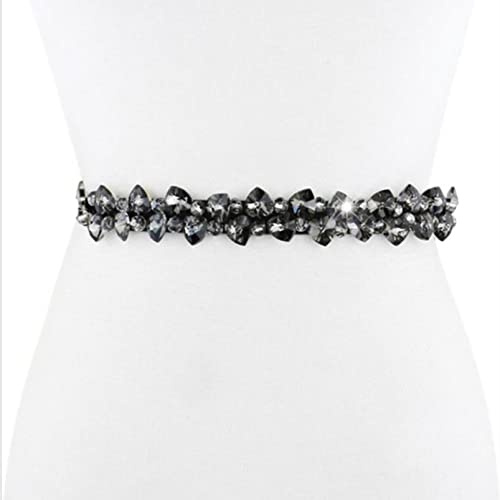 JUNYY Damen Braut Schmaler Strass Elastischer Verzierter Taillengürtel Kristallgürtel Eleganter Hochzeitskleid Gürtel (Schwarz)