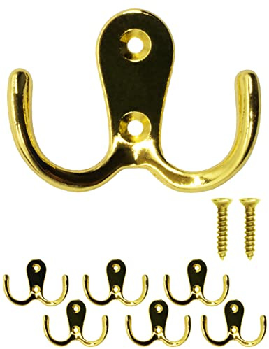 Fuxxer 6x Klassische Garderoben-Haken, Kleider-Haken, Eisen Vintage Retro, 6er Set, gold
