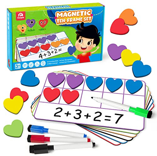 Coogam Magnetische Zehnerrahmen Math Manipulativ für Kinder, 6 Zehnerrahmen & 60 Magnetische Mathezähler, Montessori Lernspielzeug Geschenk für 3 4 5 Jahre
