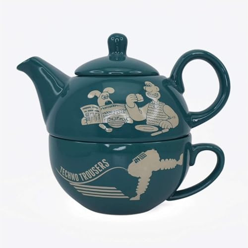 Half Moon Bay | Wallace & Gromit | The Wrong Trousers | Ceramic Tea for One Set | Official Merchandise | Stackable Teapot and Cup | Gifts for Aardman Fans and Tea Lovers