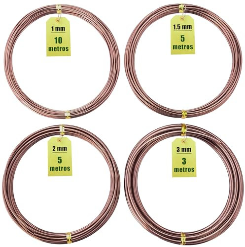 Robin's Garden 4 Rollos Alambre Bonsai - Alambre Aluminio Anodizado - 4 Grosores Distintos - 1mm, 1.5mm, 2mm y 3mm - Alambres para Dar Forma al Bonsai (4 Tamaños - Color Marrón)