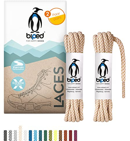 biped LACES 2 paires de lacets en corde bicolores ronds en polyester ø 4,5 mm extra robustes - lacets résistants à la déchirure pour l'extérieur et les baskets z2918(#B10 white/beige,120 cm)