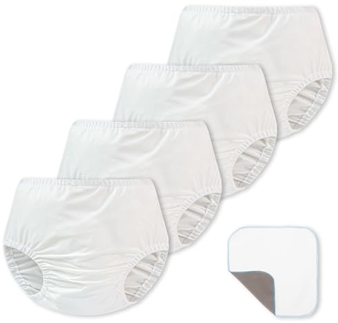 EZ Moms 4 Packs Soft Diaper Covers for Toddler Girls Reusable Portable Rubber Pants for Toddlers Plastic Underwear Covers for Potty Training with Baby Washable Wipes Boys and Girls 4T Plastic Pants