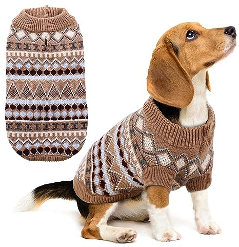 Hjumarayan Hundepullover - Boho Hundepullover Mittelgroße Hunde Weihnachtspullover, Schöne Hunde Pullover mit Geschirr Öffnung, Dicken Hundepulli Französische Bulldogge Labrador Pullis (Kaffee L)