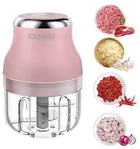 Vegetable Chopper, Electric Garlic Chopper, 250ML USB Rechargeable Mini Blender, Powerful Small Food Processor, Blender to Vegetable, Wireless Food Cutter for Ginger, Chili, Fruit, Meat, etc（Pink）