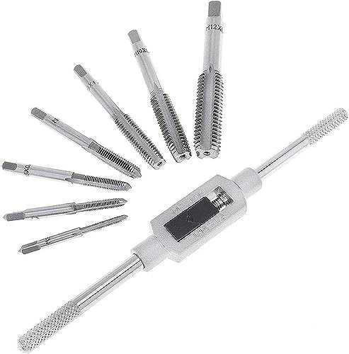 KEWAYO Gewindebohrer Set 8 Stück metrische Gewindemaschinen Set M3-M12 Einstellbare Schraubenschlüssel Set 1/16-1/2 Einstellbare Handhähne Set für Holzbearbeitung und mechanische Reparatur