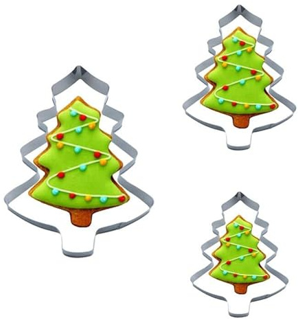 3Pcs Christmas Tree Cookie Cutters Christmas Cookie Cutter Set Stainless Steel Xmas Tree Cookie Cutter Christmas Biscuit Cutters Xmas Pastry Fondant Cutter for Baking