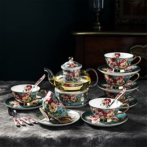 ASVIL Ensemble de thé en porcelaine anglaise à fond bleu rose en porcelaine anglaise Pot en céramique Cramer Sucre Bol à théière (couleur : A, taille