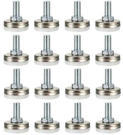 sourcing map Furniture Levelers, 16Pcs M8x16 - Adjustable Furniture Leveling Feet Screw in Threaded, Leg Levelers for Tables Chair Sofa Cabinets Workbench (Silver)