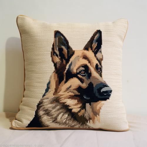 Taxpy DIY knüpfkissen mit vordruck Deutscher Schäferhund-Tier-Kissenbezug，Stickset，Knüpfhaken-Set für Teenager，Erwachsene oder Anfänger 17x17in